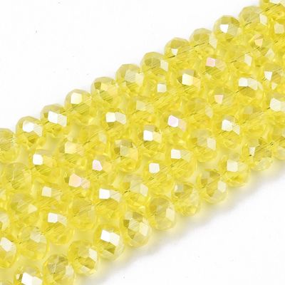 6x5mm Electroplated Faceted Glass Rondelles in Yellow, 1 Strand