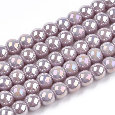 Electroplated Opaque Glass Beads in Rosy Brown with AB Finish, 4mm, 1 Strand