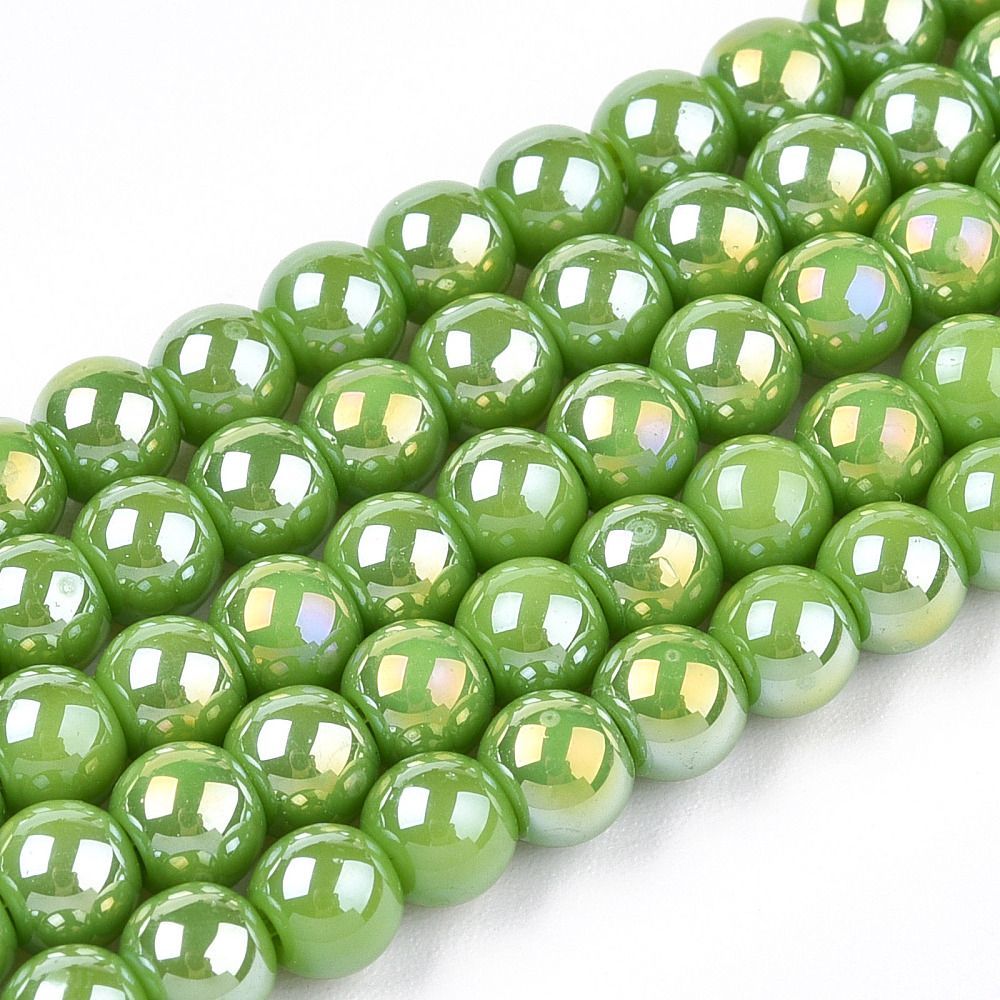 Electroplated Opaque Glass Beads in Lime Green with AB Finish, 4mm, 1 Strand Electroplated Opaque Glass Beads in Lime Green with AB Finish, 4mm, 1 Strand