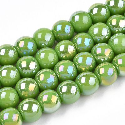 Electroplated Opaque Glass Beads in Lime Green with AB Finish, 6mm, 1 Strand Electroplated Opaque Glass Beads in Lime Green with AB Finish, 6mm, 1 Strand