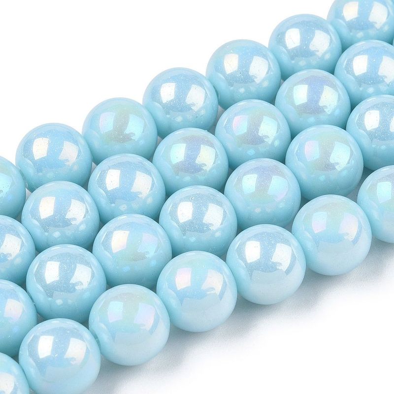 Electroplated Opaque Glass Beads in Baby Blue with AB Finish, 6mm, 1 Strand