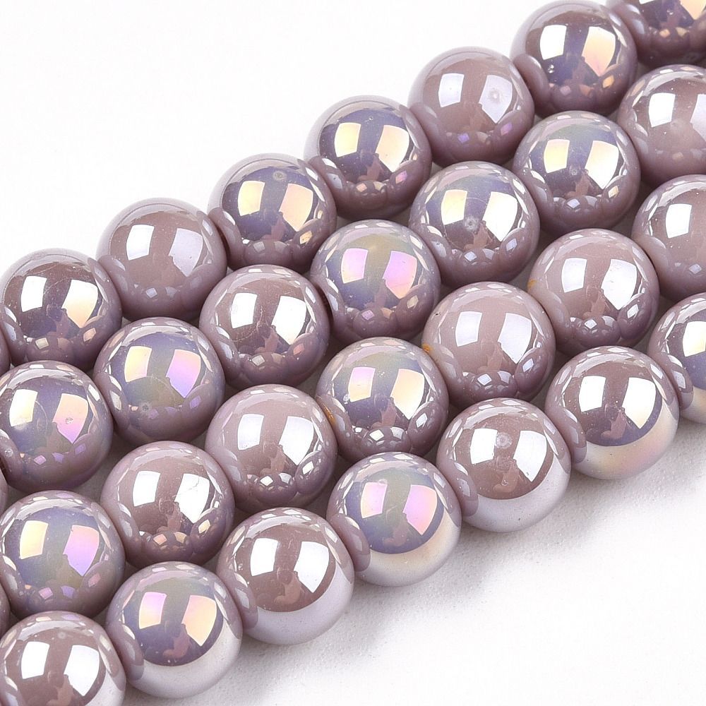 Electroplated Opaque Glass Beads in Rosy Brown with AB Finish, 6mm, 1 Strand Electroplated Opaque Glass Beads in Rosy Brown with AB Finish, 6mm, 1 Strand