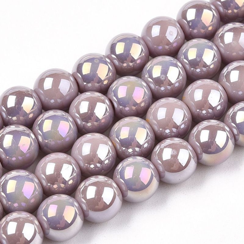 Electroplated Opaque Glass Beads in Rosy Brown with AB Finish, 6mm, 1 Strand