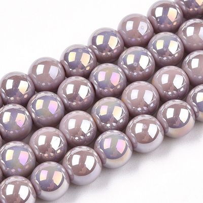 Electroplated Opaque Glass Beads in Rosy Brown with AB Finish, 6mm, 1 Strand Electroplated Opaque Glass Beads in Rosy Brown with AB Finish, 6mm, 1 Strand