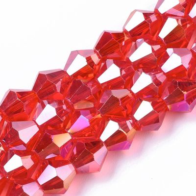 8mm Electroplated AB Plated Bicone Crystals in Red 8mm Electroplated AB Plated Bicone Crystals in Red