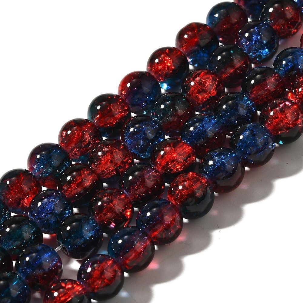 50 x 8mm Crackle Glass in Two Tone Dark Blue and Red