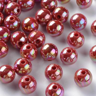 30 x AB Plated Dark Red Acrylic Beads, 10mm 30 x AB Plated Dark Red Acrylic Beads, 10mm