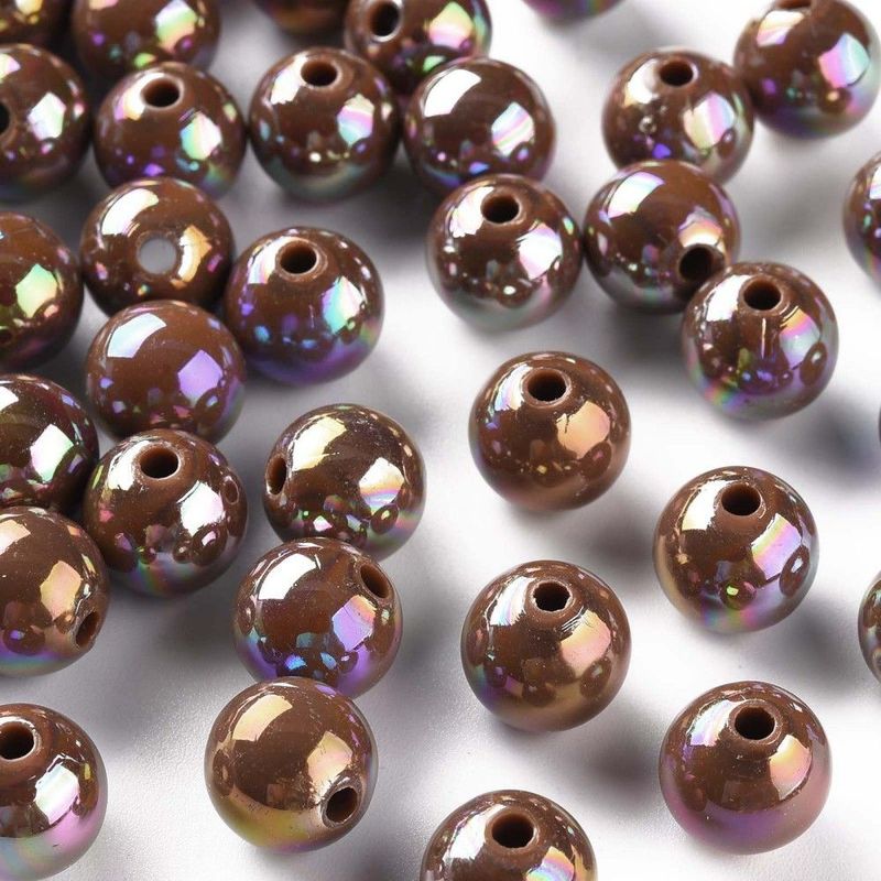 30 x AB Plated Chocolate Brown Acrylic Beads, 10mm 30 x AB Plated Chocolate Brown Acrylic Beads, 10mm