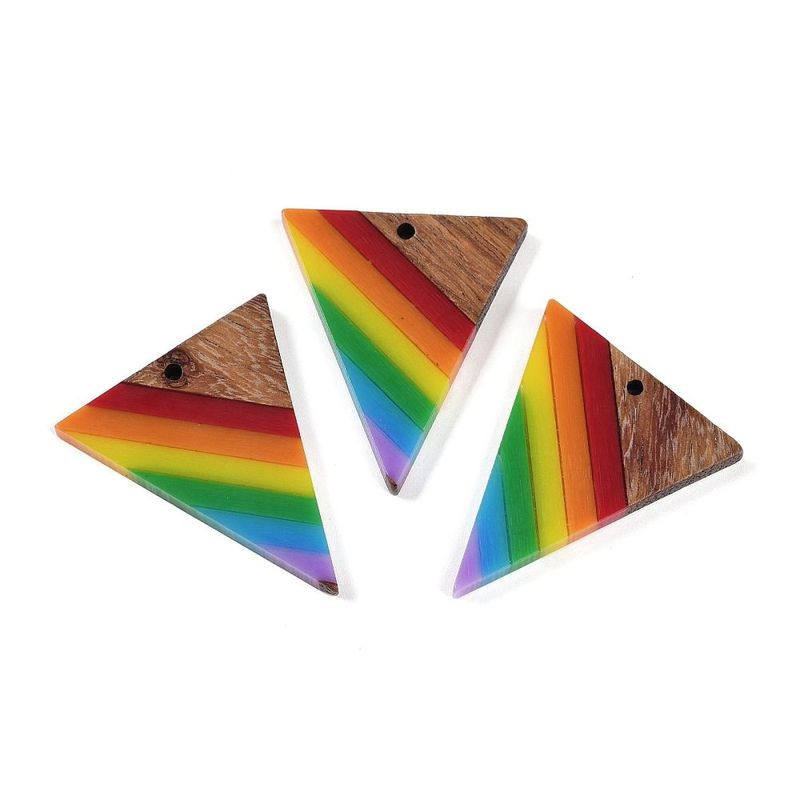 Resin & Wood Rainbow Pendant, 37x31x3mm Resin & Wood Rainbow Pendant, 37x31x3mm