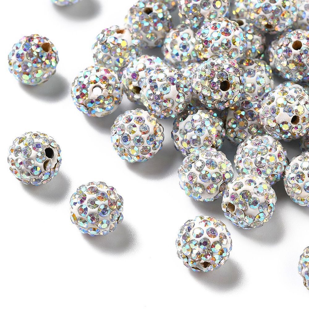 10 x Crystal Clear Shamballa Beads, AB Plated, 10mm 10 x Crystal Clear Shamballa Beads, AB Plated, 10mm