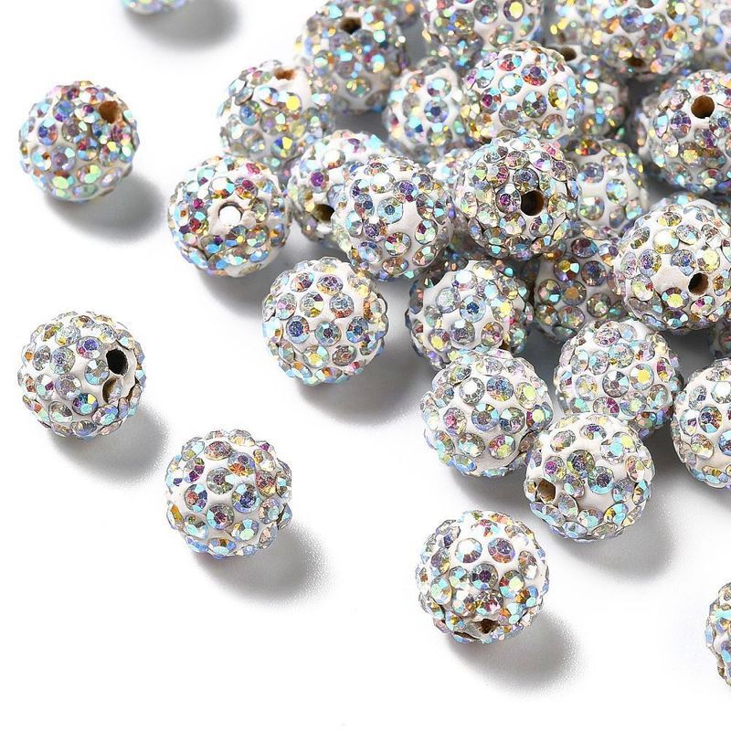 10 x Crystal Clear Shamballa Beads, AB Plated, 10mm 10 x Crystal Clear Shamballa Beads, AB Plated, 10mm