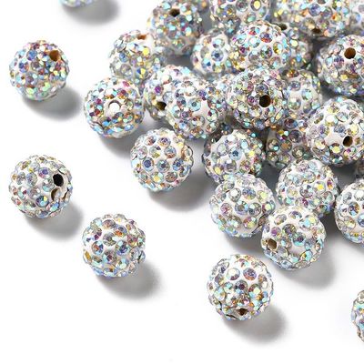 10 x Crystal Clear Shamballa Beads, AB Plated, 10mm 10 x Crystal Clear Shamballa Beads, AB Plated, 10mm