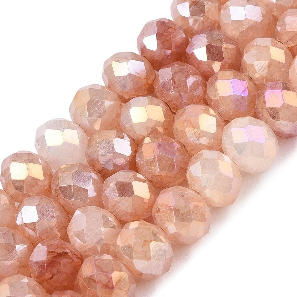 7x6mm Electroplated Faceted Glass Rondelles in Peachy/Pink, 1 Strand 7x6mm Electroplated Faceted Glass Rondelles in Peachy/Pink, 1 Strand