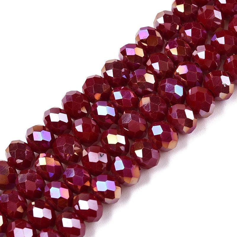 6x5mm Electroplated Faceted Glass Rondelles in Opaque Dark Red/Burgundy, 1 Strand 6x5mm Electroplated Faceted Glass Rondelles in Opaque Dark Red/Burgundy, 1 Strand