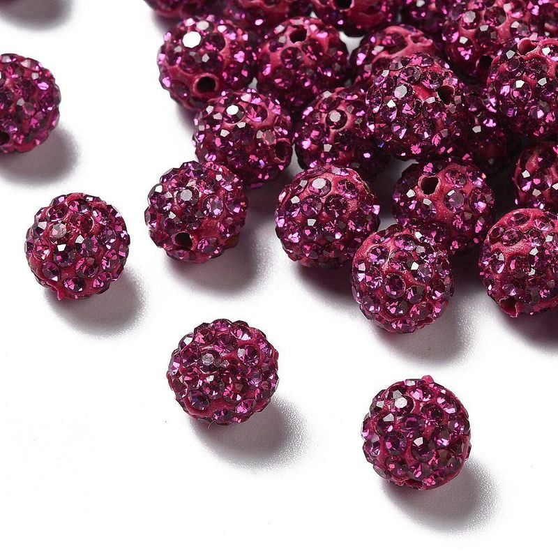 10 x Shamballa Beads, Dark Rose Pink, 10mm 10 x Shamballa Beads, Dark Rose Pink, 10mm