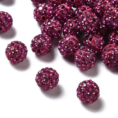 10 x Shamballa Beads, Dark Rose Pink, 10mm 10 x Shamballa Beads, Dark Rose Pink, 10mm