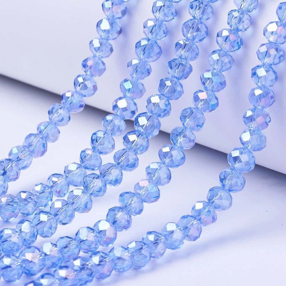 6x5mm Electroplated Faceted Glass Rondelles in Light Blue, 1 Strand 6x5mm Electroplated Faceted Glass Rondelles in Light Blue, 1 Strand