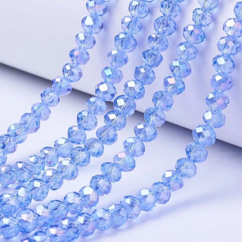 6x5mm Electroplated Faceted Glass Rondelles in Light Blue, 1 Strand 6x5mm Electroplated Faceted Glass Rondelles in Light Blue, 1 Strand