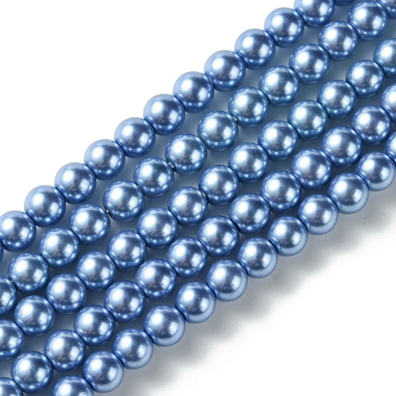 6mm Glass Pearls in Blue, 1 Strand