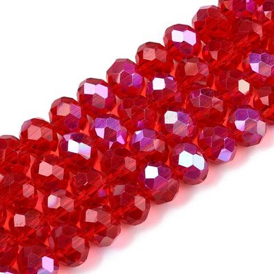 8x6mm Rainbow Plated Faceted Glass Rondelles in Red