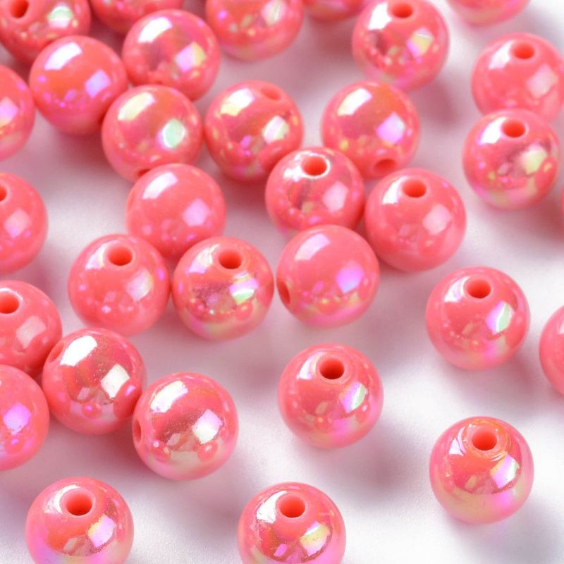 30 x AB Plated Coral Pink Acrylic Beads, 10mm
