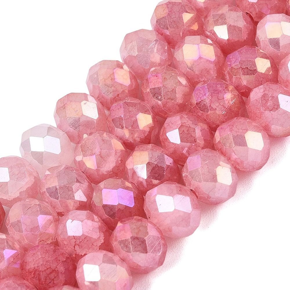 7x6mm Electroplated Faceted Glass Rondelles in Rose Pink, 1 Strand 7x6mm Electroplated Faceted Glass Rondelles in Rose Pink, 1 Strand