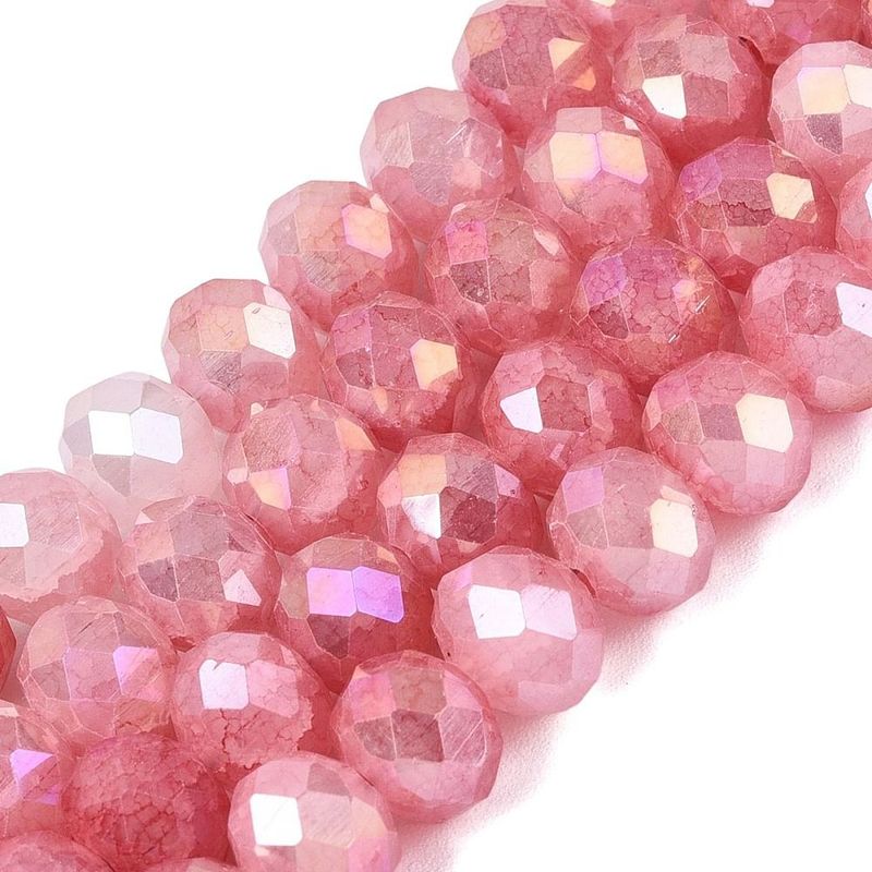 7x6mm Electroplated Faceted Glass Rondelles in Rose Pink, 1 Strand 7x6mm Electroplated Faceted Glass Rondelles in Rose Pink, 1 Strand