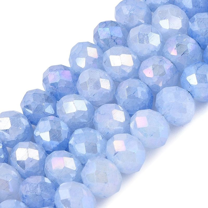 7x6mm Electroplated Faceted Glass Rondelles in Light Blue, 1 Strand 7x6mm Electroplated Faceted Glass Rondelles in Light Blue, 1 Strand