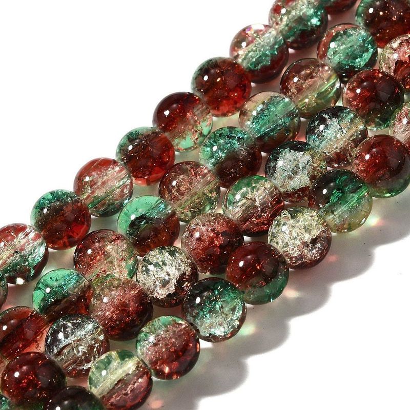 50 x 8mm Crackle Glass in Two Tone Green and Red 50 x 8mm Crackle Glass in Two Tone Green and Red