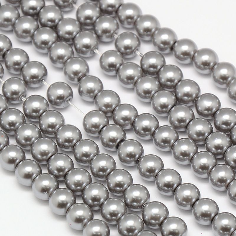 6mm Glass Pearls in Silver Grey, 1 Strand