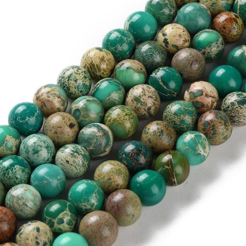 Natural Imperial Jasper Beads, Sea Green, 8mm