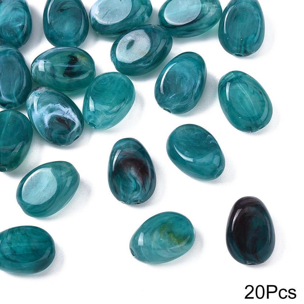 20 x 18x13x9mm Marbled Acrylic Beads, Teal 20 x 18x13x9mm Marbled Acrylic Beads, Teal