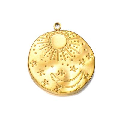 Stainless Steel Moon & Stars Pendant, 23x20mm Stainless Steel Moon & Stars Pendant, 23x20mm