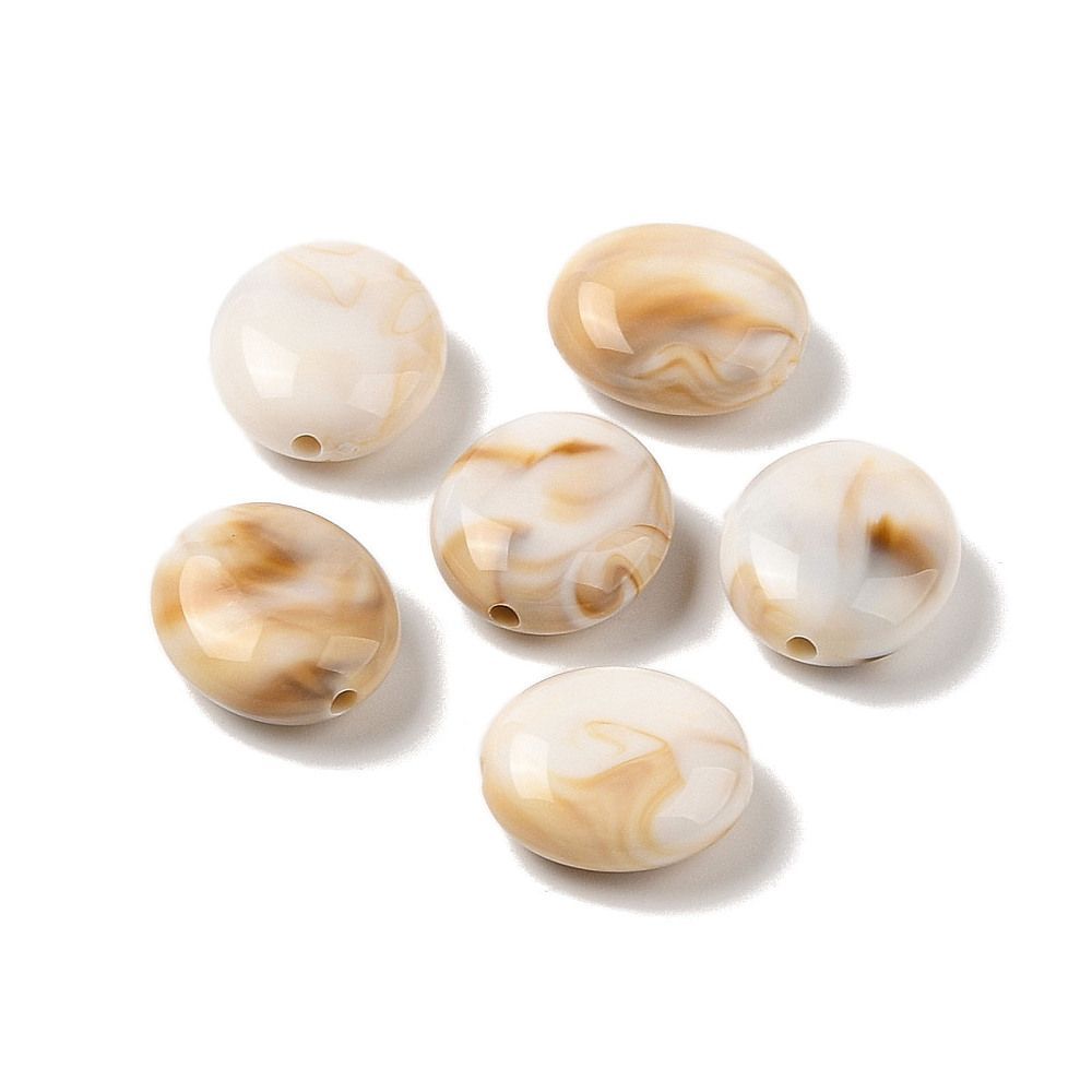 30 x Marbled Acrylic Coin Beads, 16x14x7mm, Ivory Coffee & Cream
