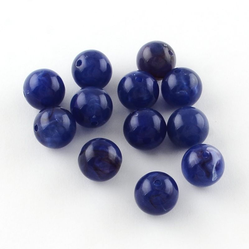 20 x 12mm Marbled Acrylic Beads, Dark Blue