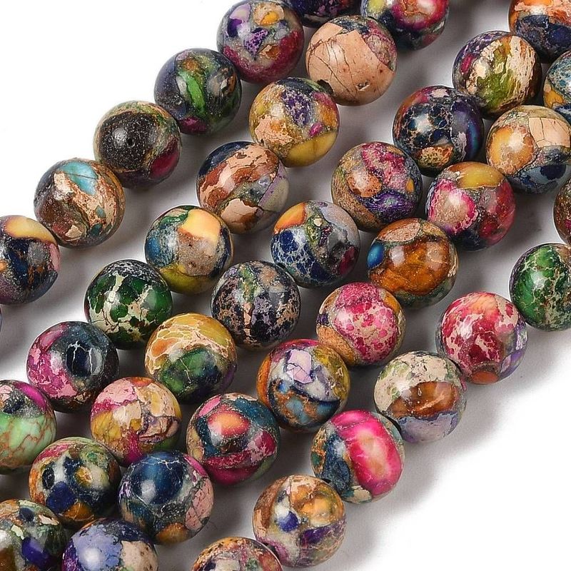 Natural Imperial Jasper Beads, Mixed Colours, 8mm