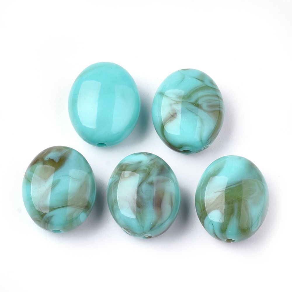 20 x Marbled Acrylic Oval Beads, 19x16x10mm, Turquoise