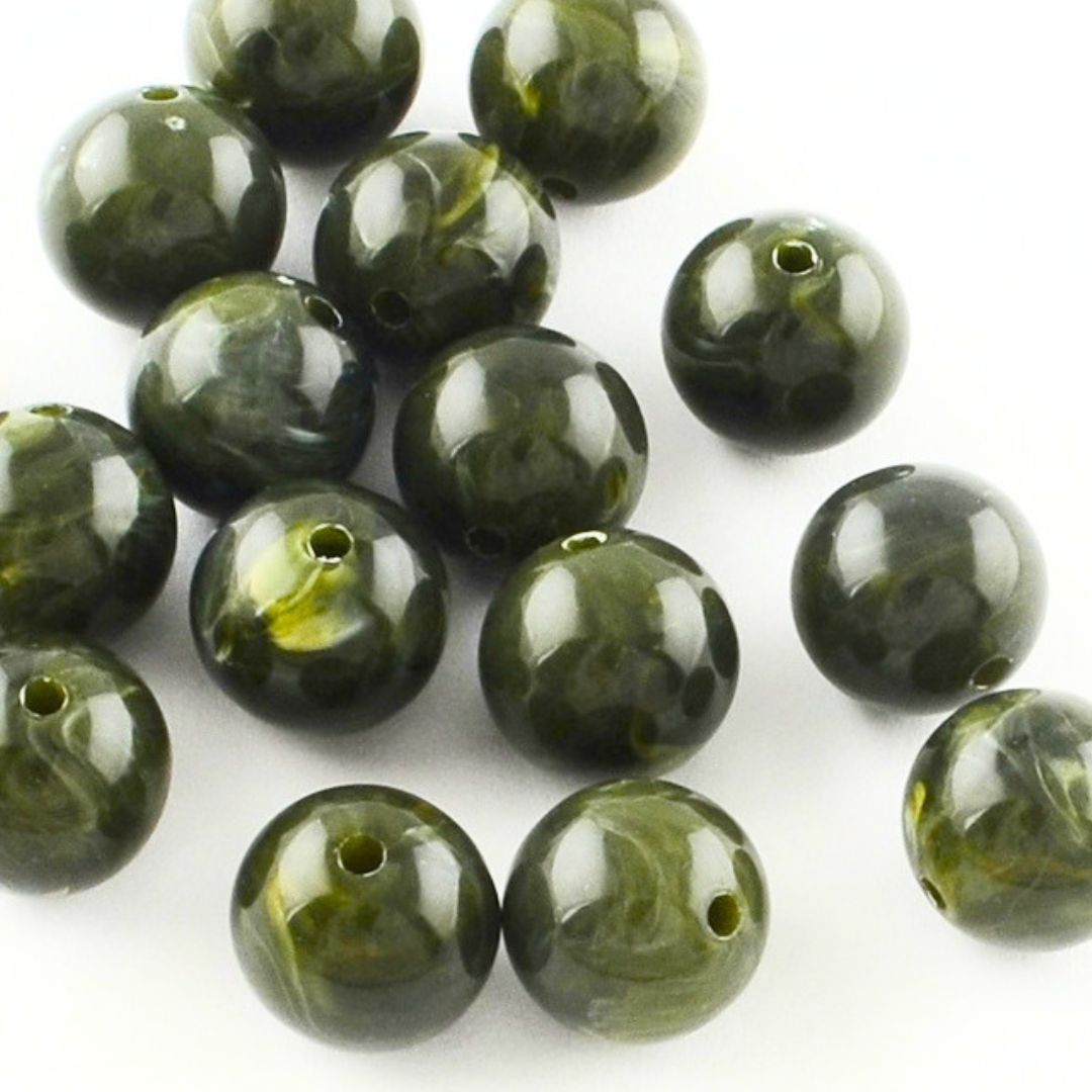30 x 10mm Marbled Acrylic Beads, Olive Green 30 x 10mm Marbled Acrylic Beads, Olive Green