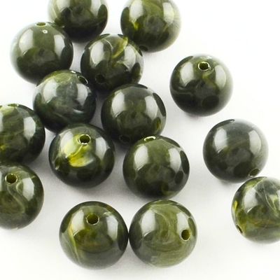 30 x 10mm Marbled Acrylic Beads, Olive Green