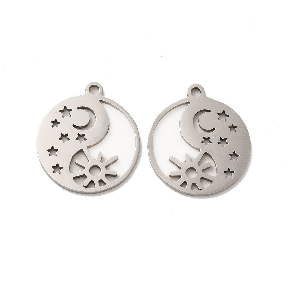 Stainless Steel Moon & Star Pendant, 17x15mm Stainless Steel Moon & Star Pendant, 17x15mm