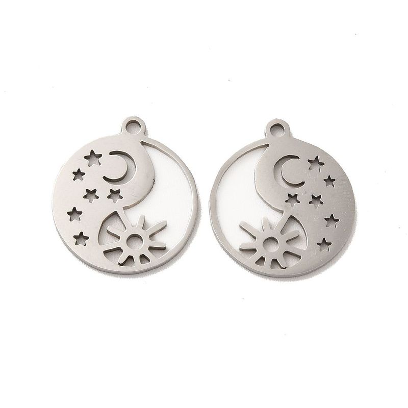 Stainless Steel Moon & Star Pendant, 17x15mm