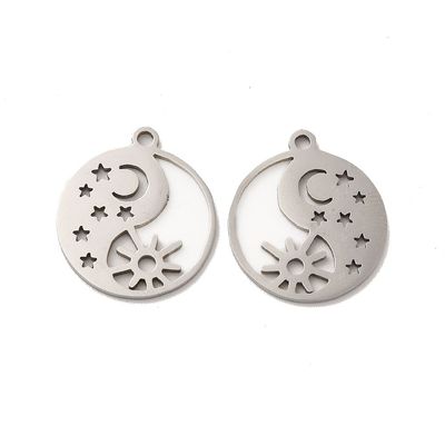 Stainless Steel Moon & Star Pendant, 17x15mm