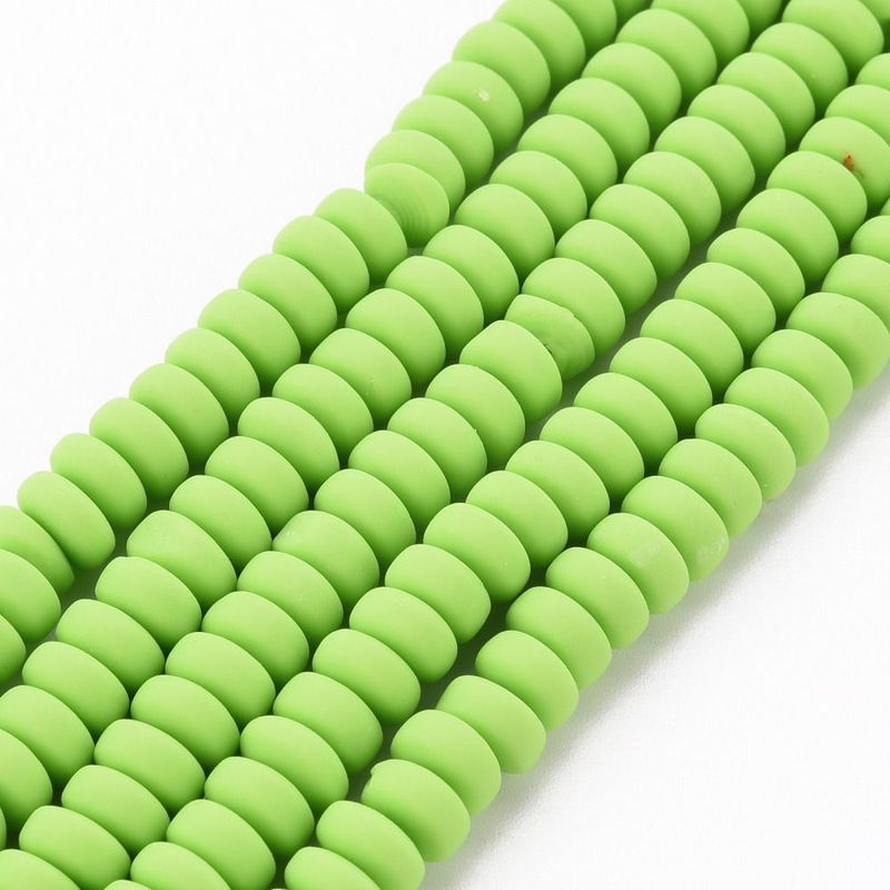 Polymer Clay Rondelle Beads, Bright Neon Green, 6x3mm