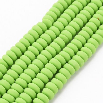 Polymer Clay Rondelle Beads, Bright Neon Green, 6x3mm