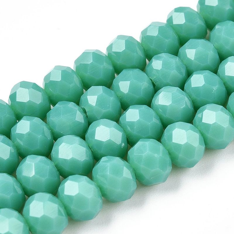 6x5mm Electroplated Faceted Glass Rondelles in Opaque Sea Green, 1 Strand