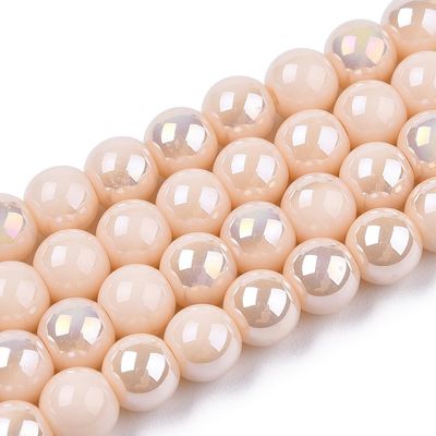 6mm Electroplated Opaque Glass Beads in Creamy Peach with AB Finish, 1 Strand 6mm Electroplated Opaque Glass Beads in Creamy Peach with AB Finish, 1 Strand