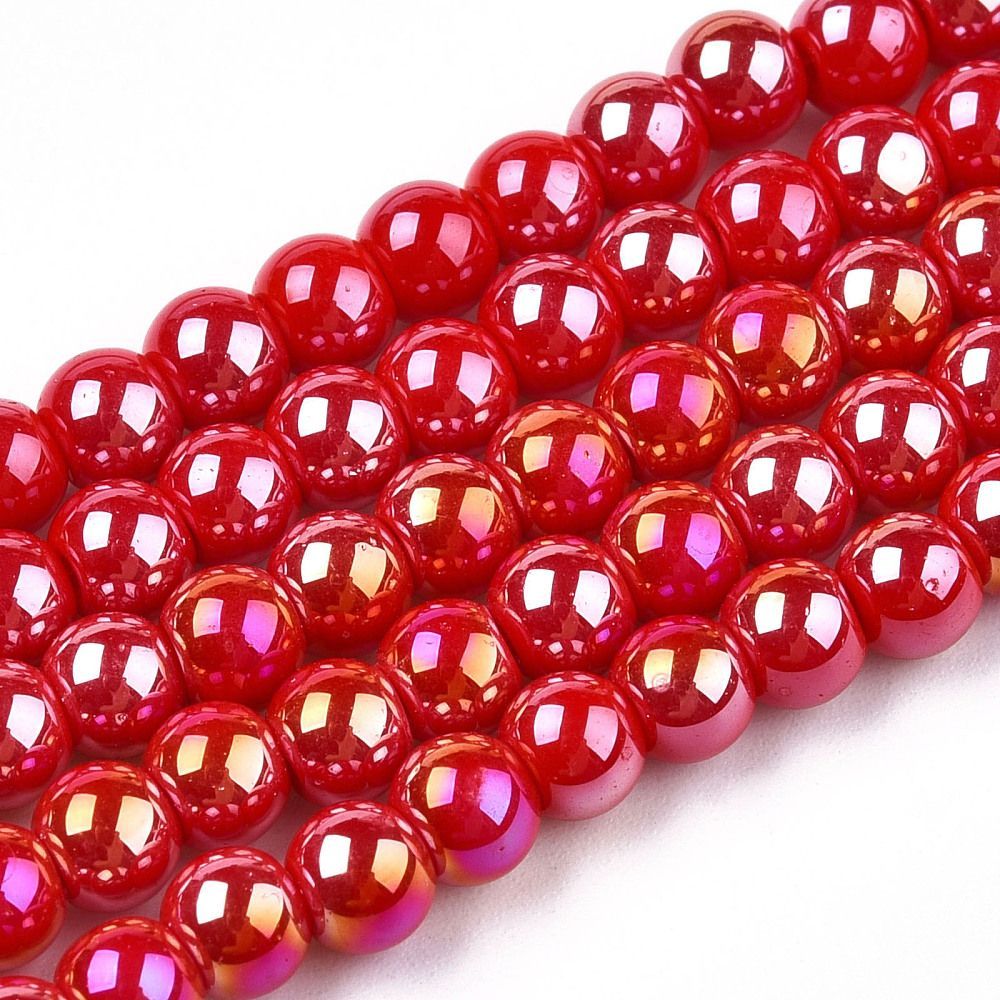 4mm Electroplated Opaque Glass Beads in Bright Red with AB Finish, 1 Strand 4mm Electroplated Opaque Glass Beads in Bright Red with AB Finish, 1 Strand