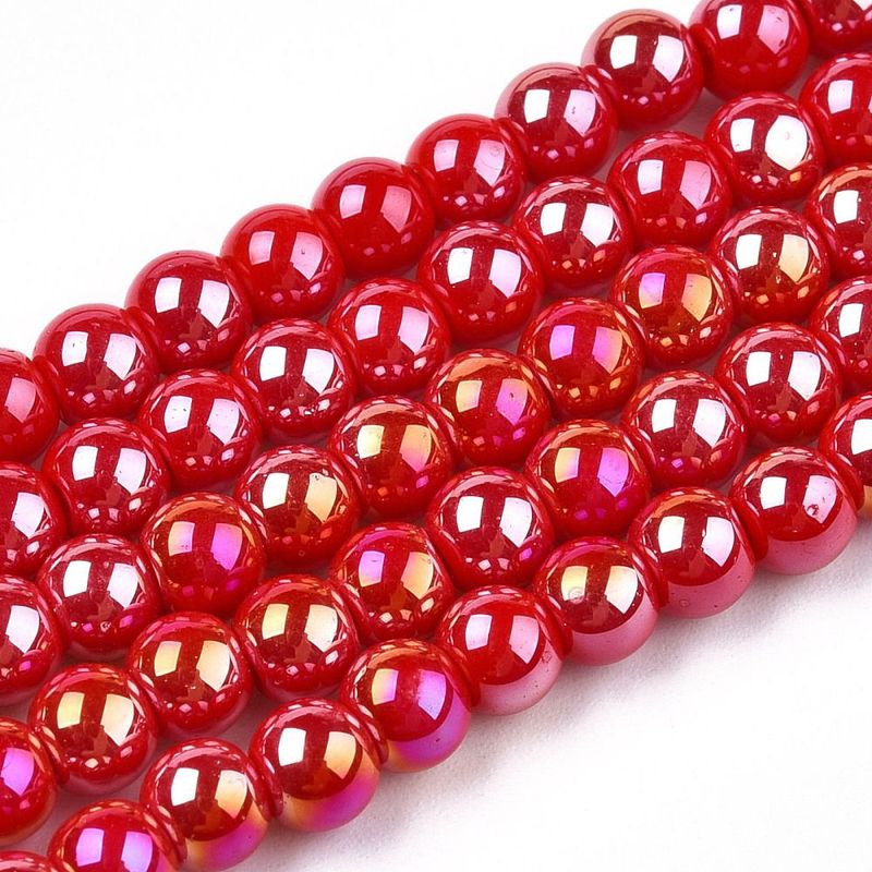 4mm Electroplated Opaque Glass Beads in Bright Red with AB Finish, 1 Strand