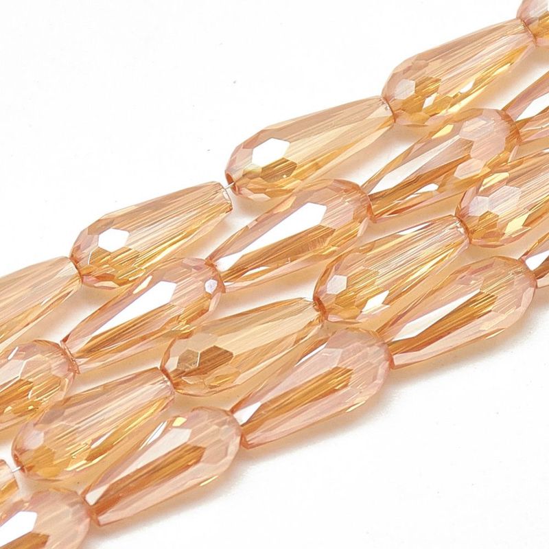 50 x Electroplated Glass Teardrop Beads in Peach, 9x4mm