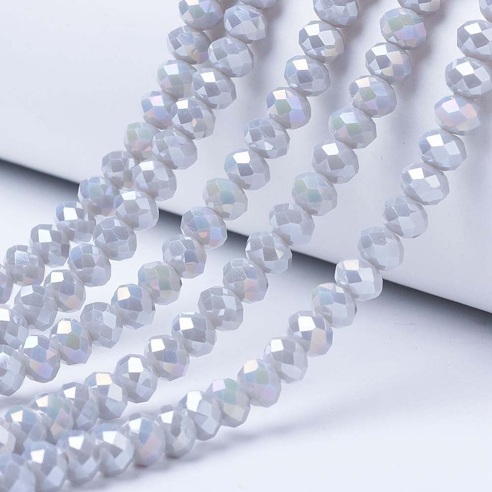 4x3mm Electroplated Faceted Glass Rondelles in Opaque Grey 4x3mm Electroplated Faceted Glass Rondelles in Opaque Grey